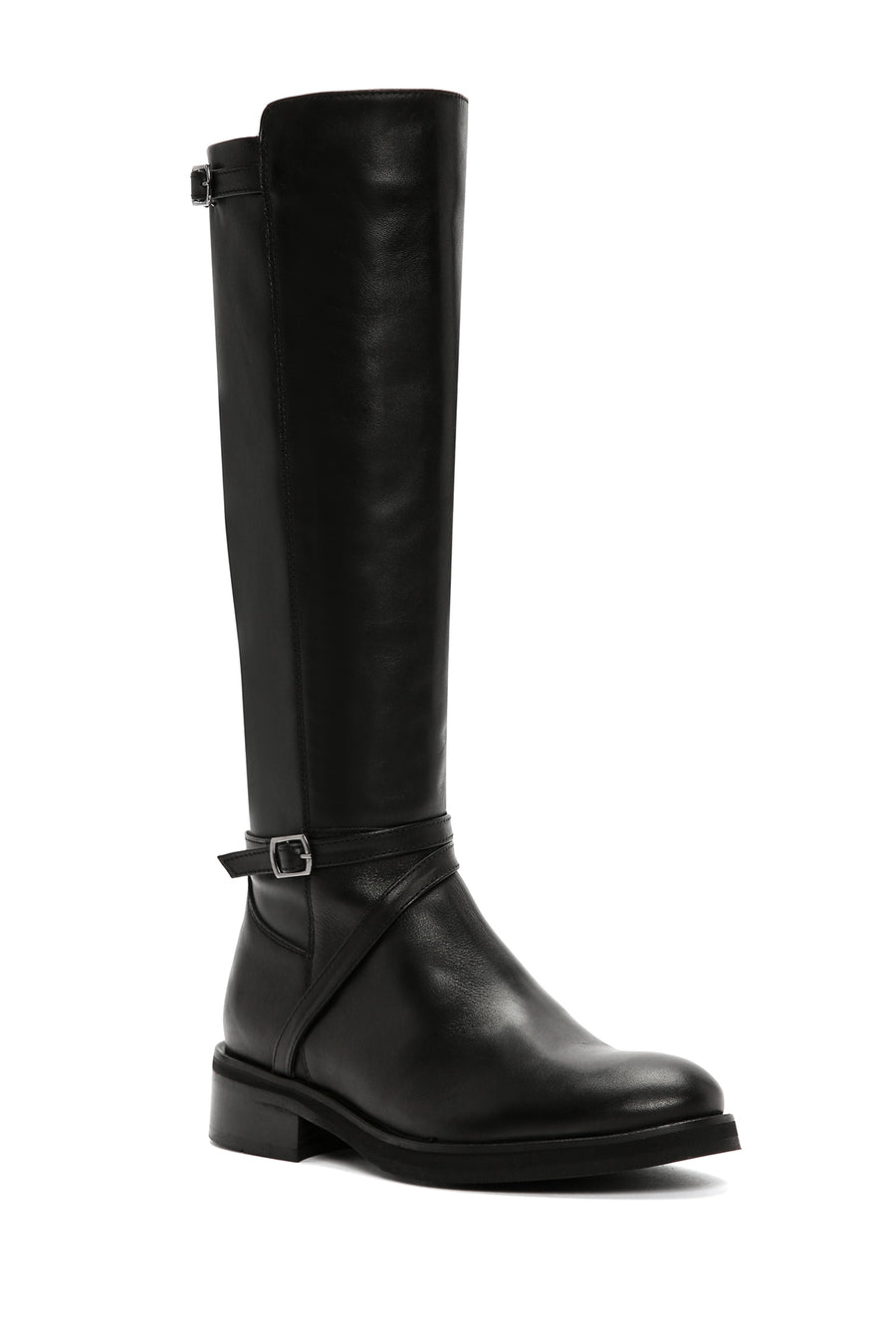 Women's Black Buckle Zippered Leather Boots