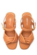 Women's Tan Leather Comfort Sandals | Derimod
