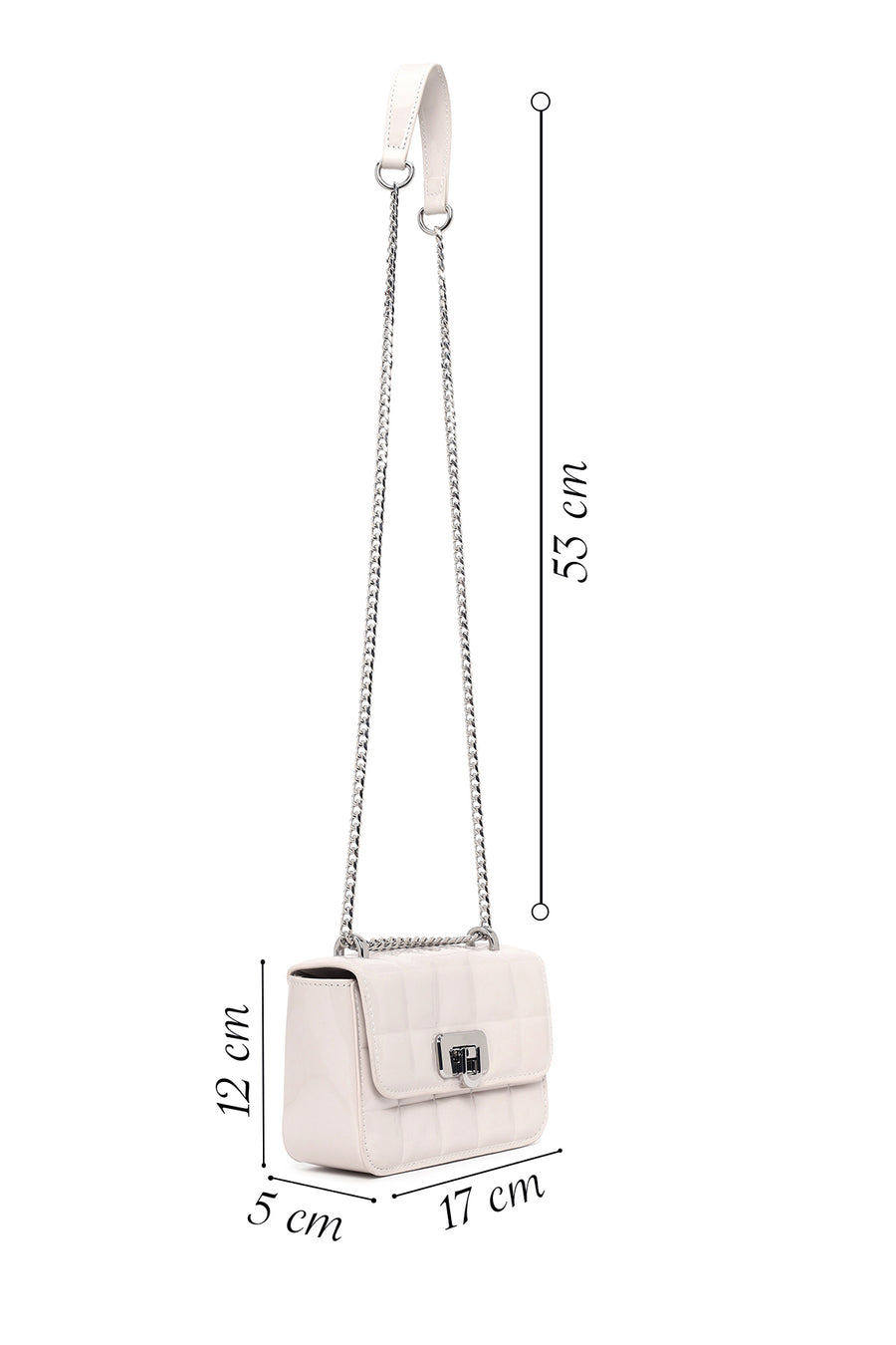 Woman Cream Long-Strap Quilted Mini Crossbody Bag