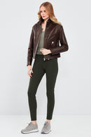 Edwina Women's Brown Leather Jacket with Removable Sleeves | Derimod