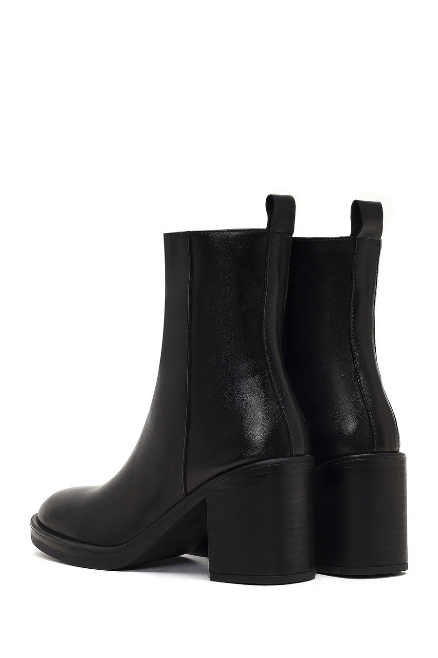 Woman Black Zip Closure Thick-Heeled Leather Boots