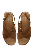 Woman Tan Thick-Soled Suede Sandal | Derimod