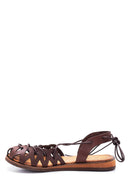 Women's Brown Leather Flat Bodrum Sandals | Derimod