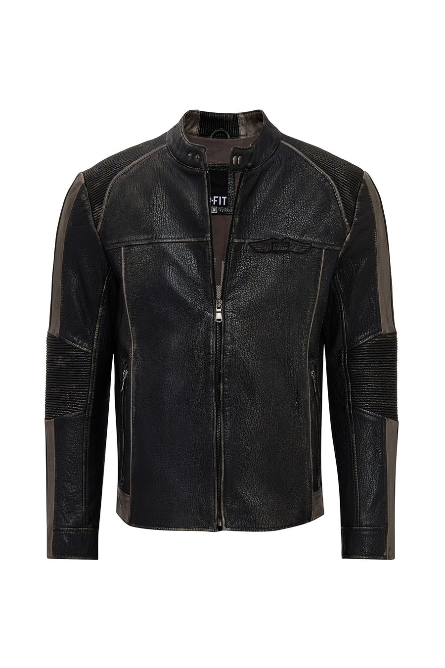 Barry Men's Gray Stand Collar Slim-Fit Leather Jacket