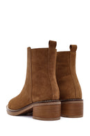 Woman Brown Zippered Chunky Heel Suede Leather Boat | Derimod
