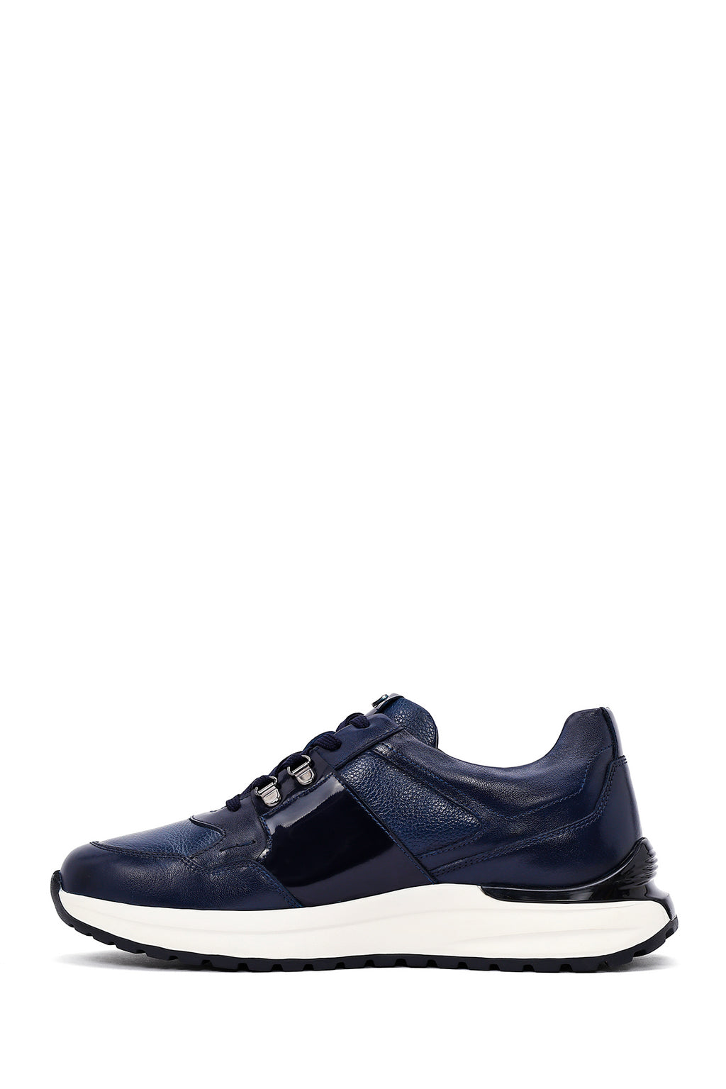 Erkek Lacivert Bağcıklı Kalın Tabanlı Deri Casual Sneaker