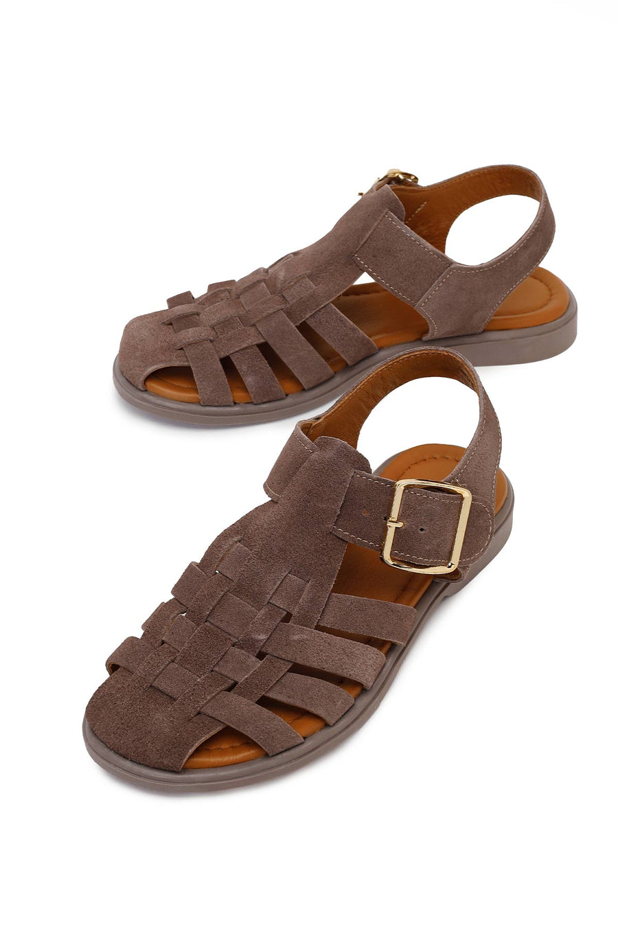 Woman Mink Ankle Buckle Suede Sandal