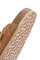 Women's Brown Buckle Suede Leather Slippers | Derimod
