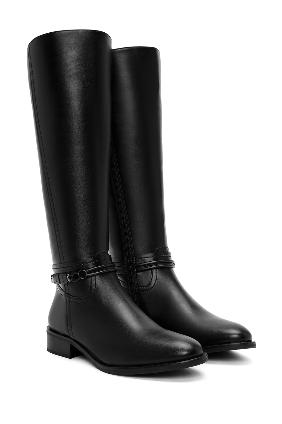 Women's Black Zippered Accessory Detailed Boots