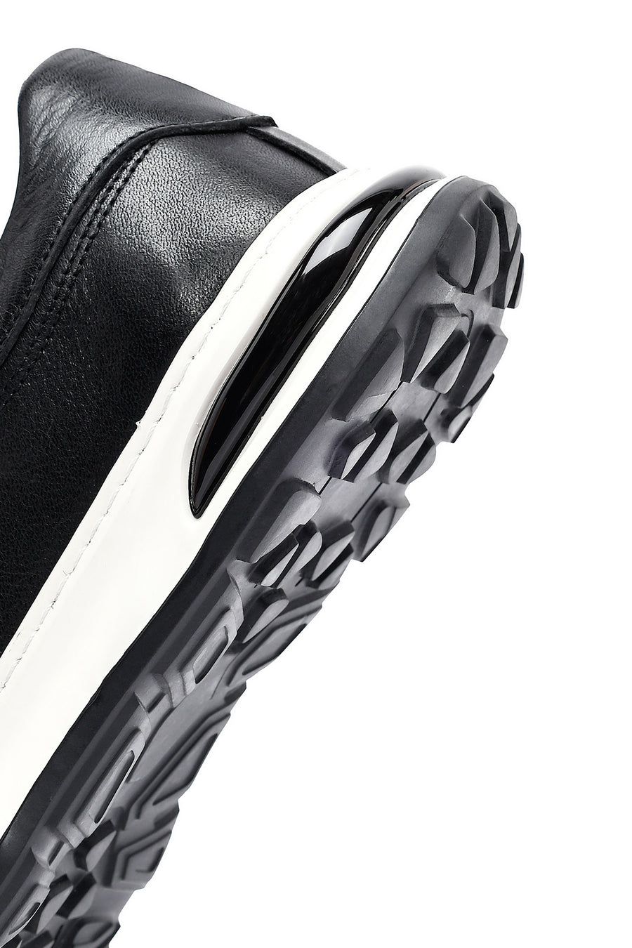 Men's Black Lace-up Thick-Sole Leather Sneaker