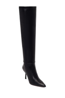 Woman Black Zip Closure Stiletto-Heel Leather Boots | Derimod