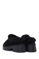 Woman Black Thick-soled Embellished Suede Leather Teddy Slipper | Derimod