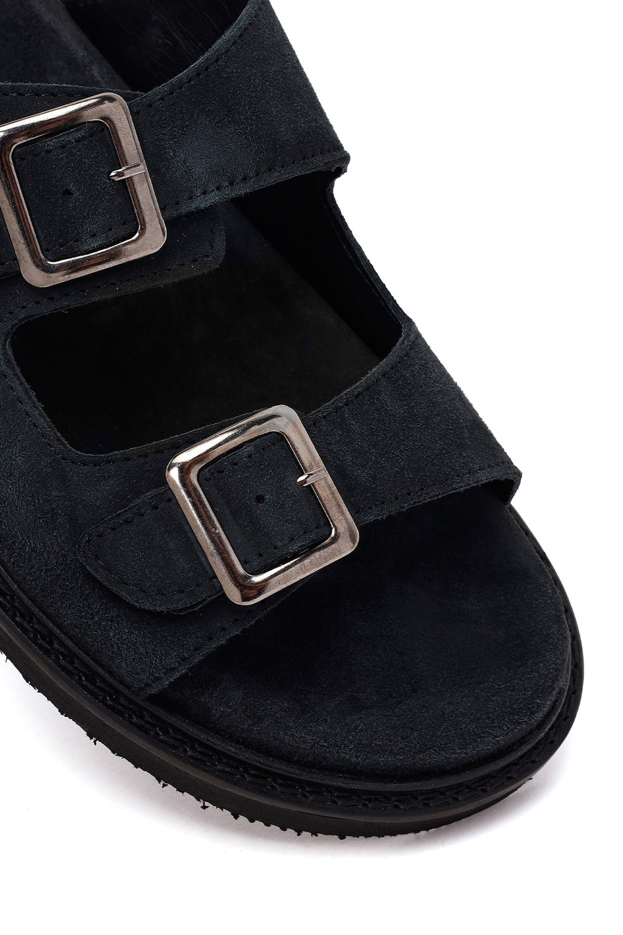Male Black Strap Suede Slipper