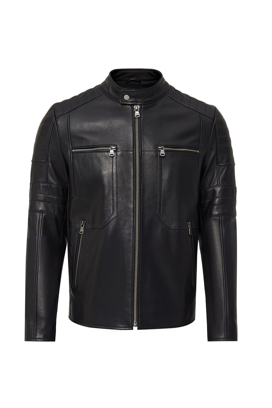 Morant Men's Black Mandarin Collar Leather Jacket