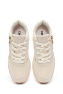 Woman Beige Side-Zip Lace-Up Chunky Platform Sneakers | Derimod
