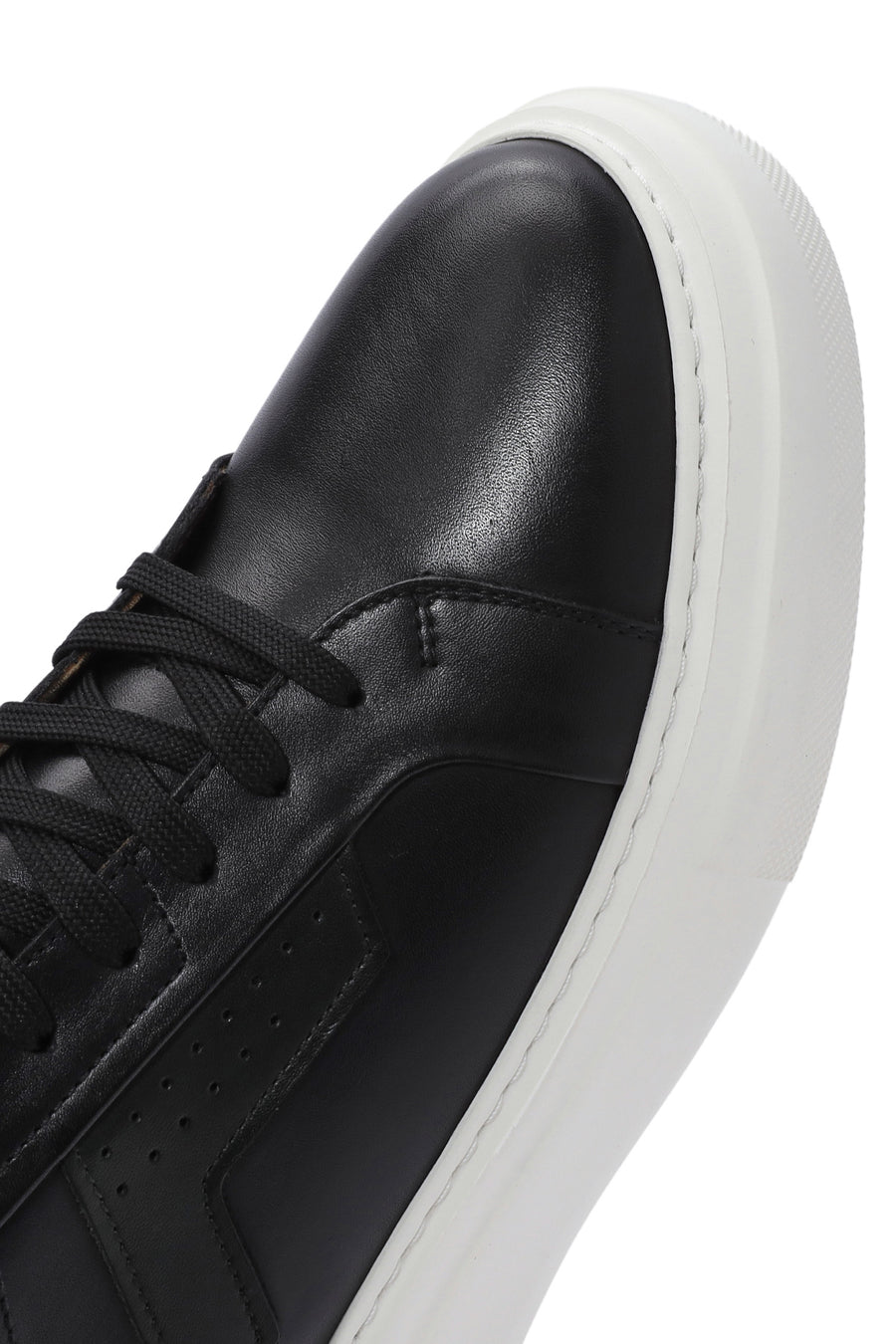 Men's Black Lace-up Thick-Sole Leather Sneaker