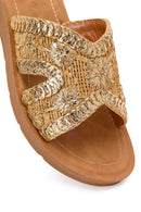 Woman Gold Braided Slippers | Derimod