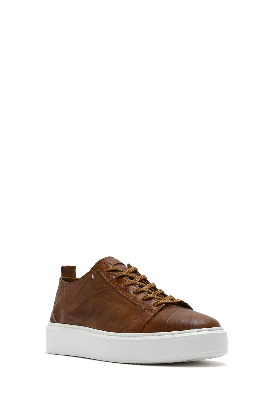 Erkek Taba Bağcıklı Kalın Tabanlı Baskılı Deri Sneaker