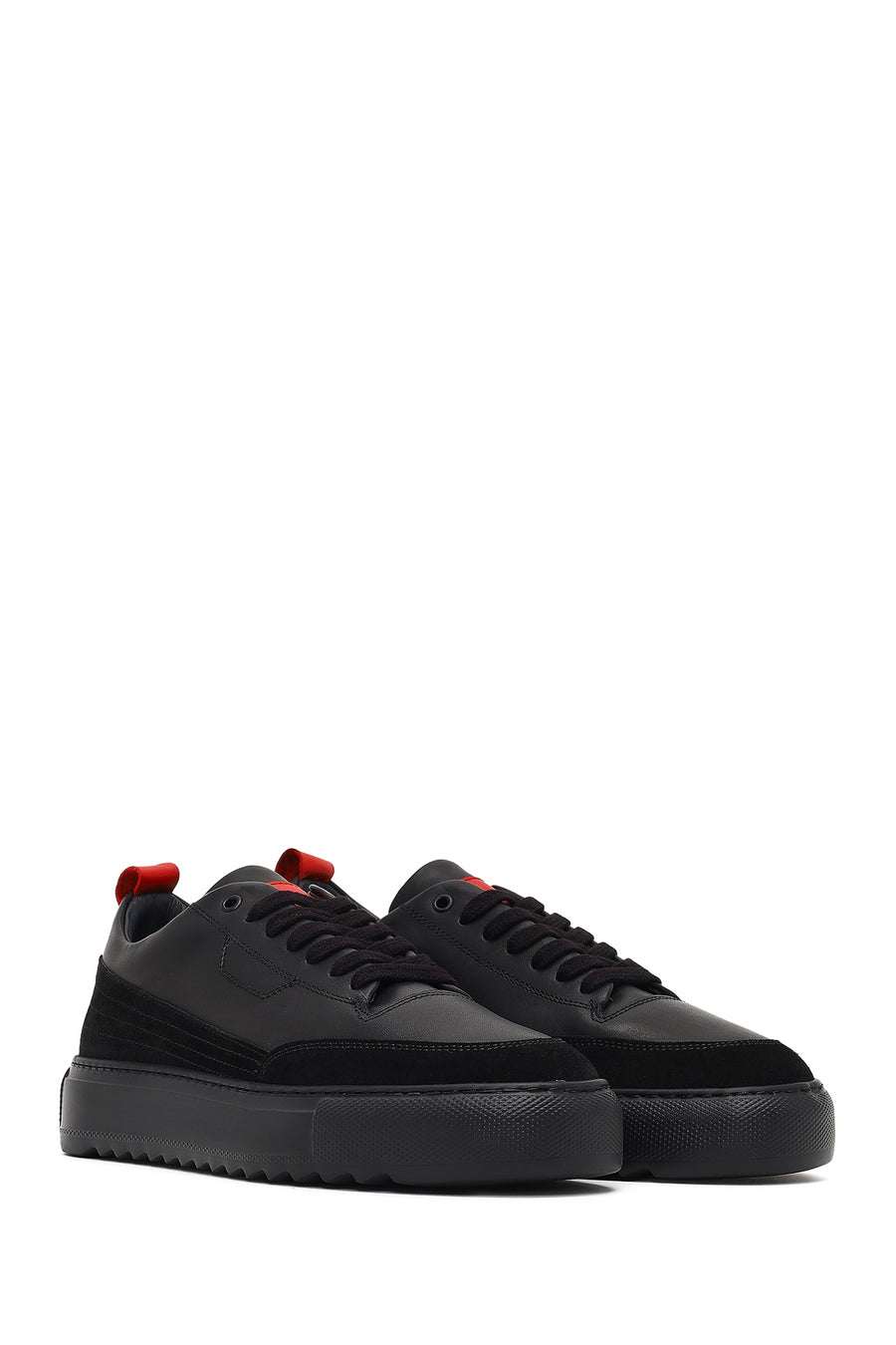 Men's Black Lace-Up Thick-Soled Leather Sneaker