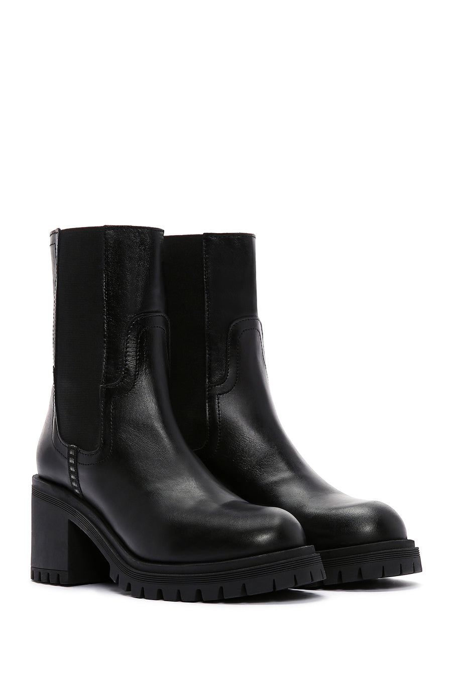 Women's Black Leather Heeled Chelsea Boots