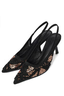 Woman Black Backless Sequin-Patterned Stiletto-Heel Shoes | Derimod