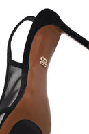 Woman Black High Thin Heeled Backless Suede Shoes | Derimod