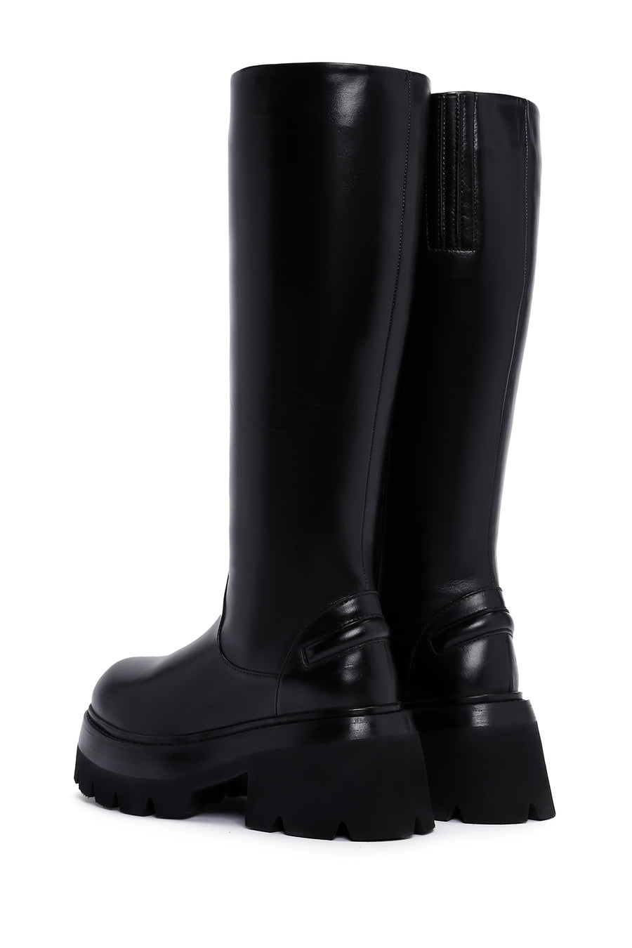 Women's Black Thick High-Sole Zippered Leather Boots