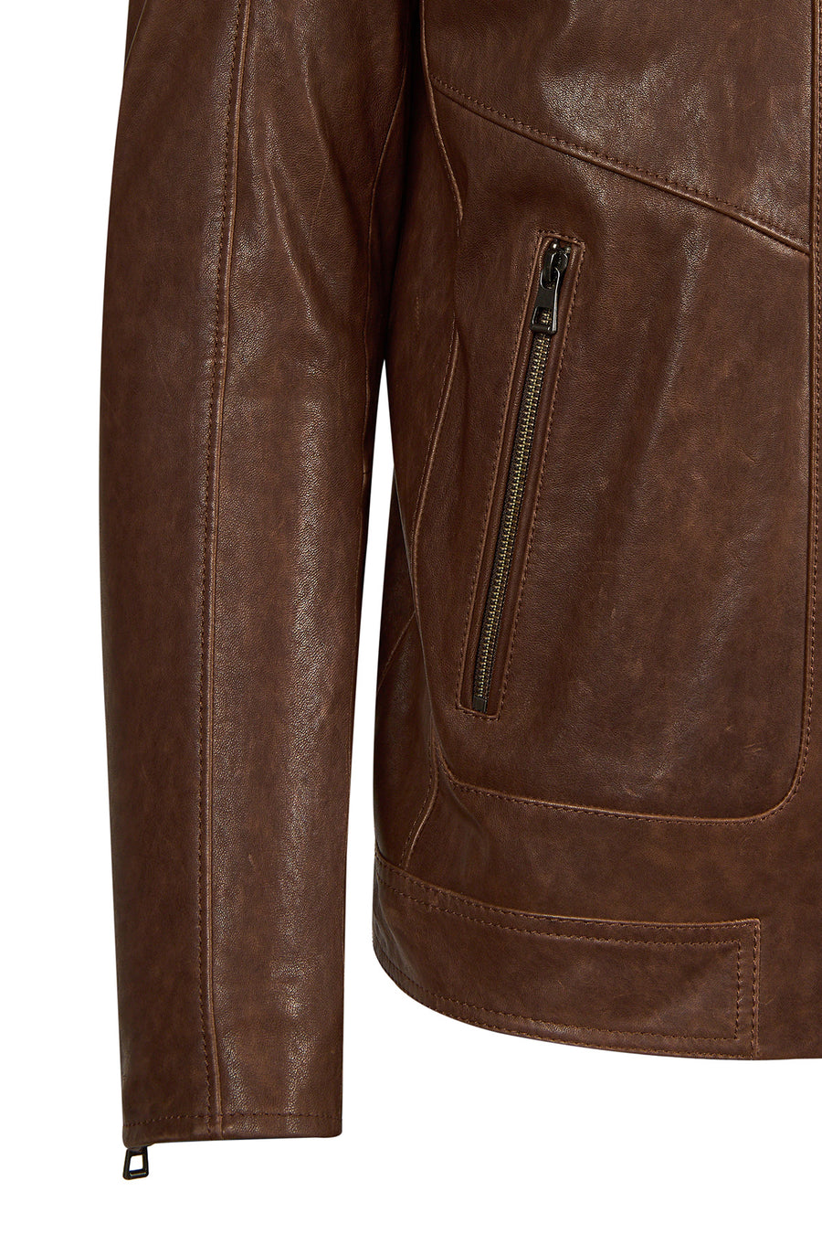 Luka Male Brown Slim-Fit Leather Jacket