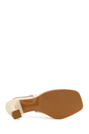 Woman Cream Thick-Heeled Leather Sandal | Derimod