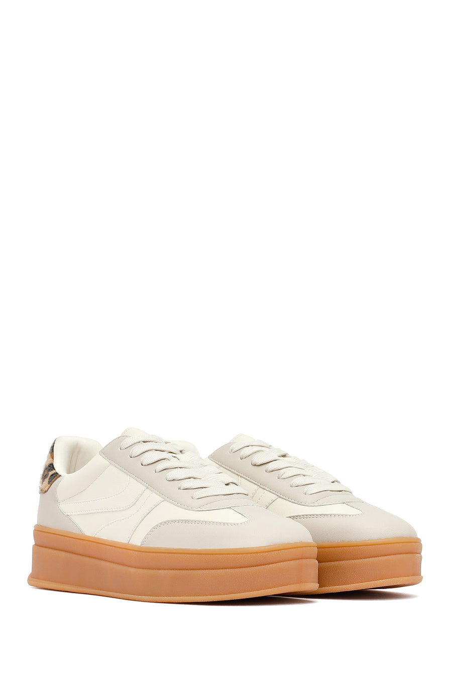 Women's Beige Lace-Up Thick-Soled Sneaker