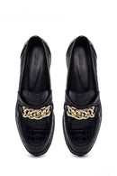 Women's Black Crocodile Patterned Chain Detailed Leather Masculine Loafer | Derimod
