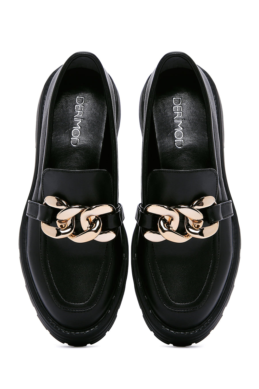 Kadın Siyah Zincir Detaylı Maskülen Loafer