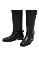 Women's Black Buckle Detailed Leather Cowboy Boots | Derimod