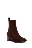 Woman Brown Chunky-Heeled Suede Chelsea Boots | Derimod