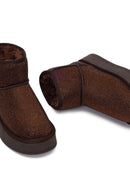 Woman Brown Thick-Soled Embellished Leather Teddy Boots | Derimod