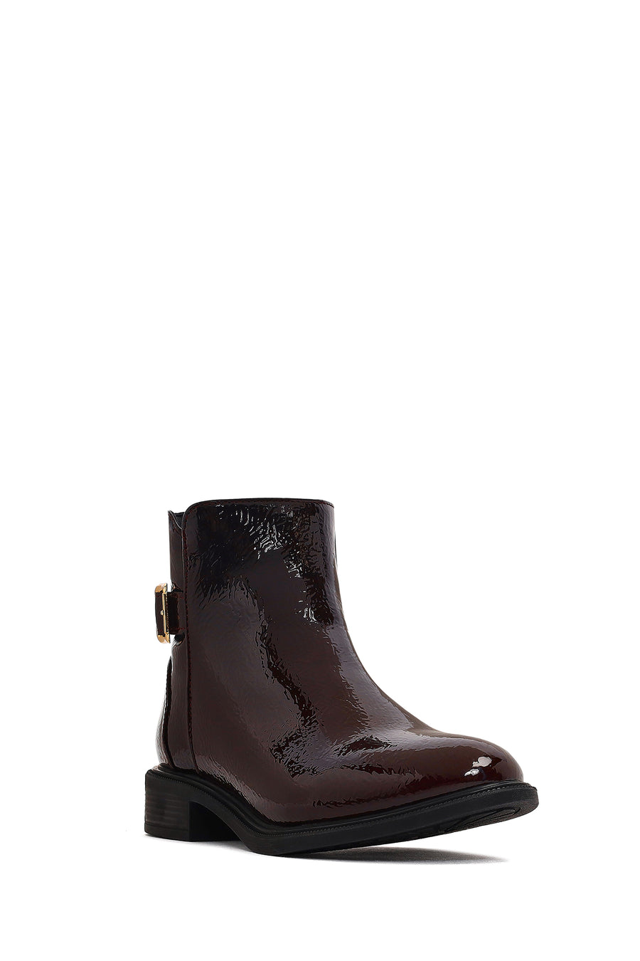 Woman Burgundy Zippered Patent Leather Boots