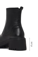 Women's Black Zippered Thick-Soled Leather Boots | Derimod