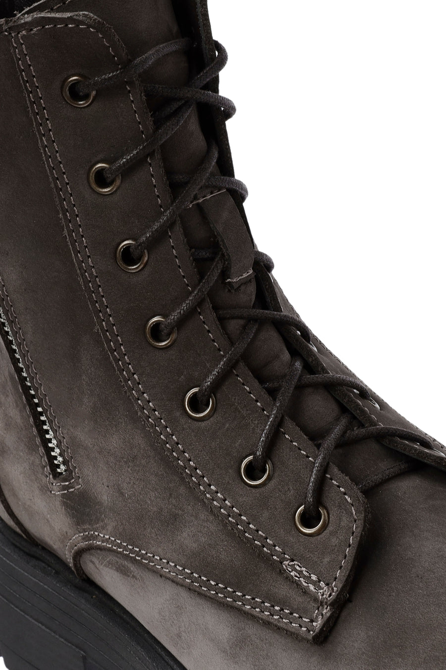 Women's Mink Lace-Up Double Zipper Detailed Thick-Soled Nubuck Leather Combat Boots