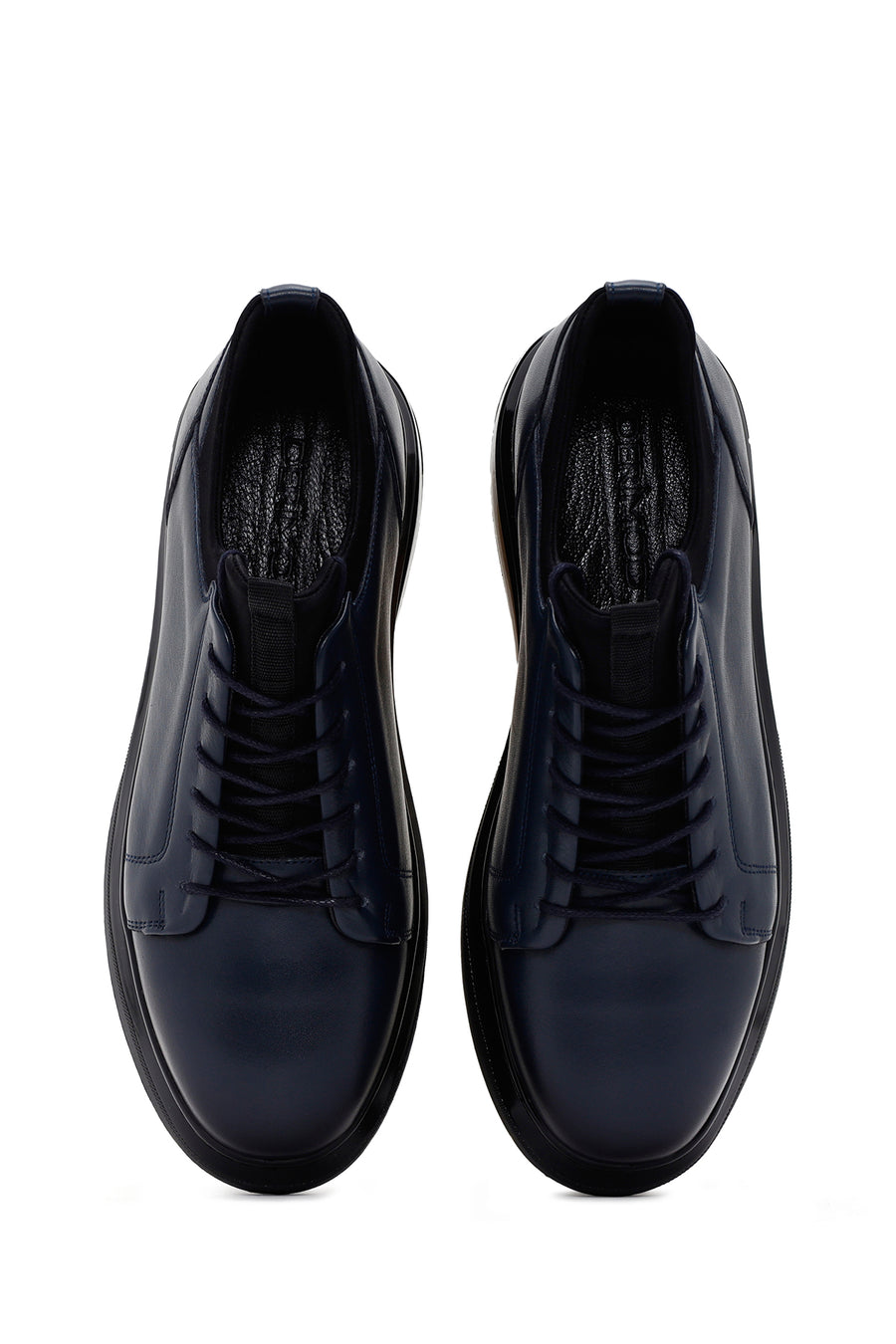 
Men's Navy Thick Sole Lace-Up Leather Casual Shoes
