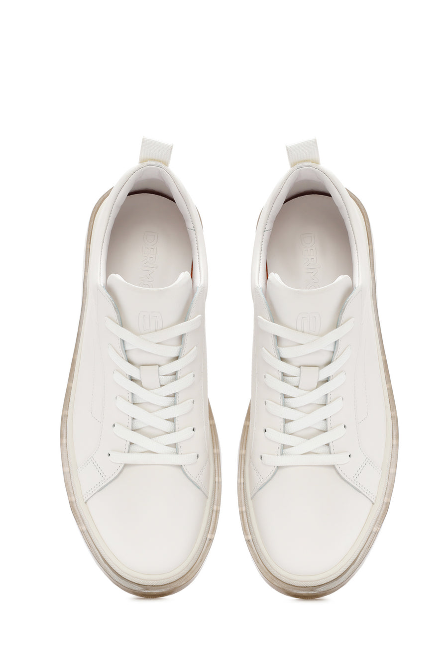 Erkek Beyaz Bağcıklı Deri Sneaker