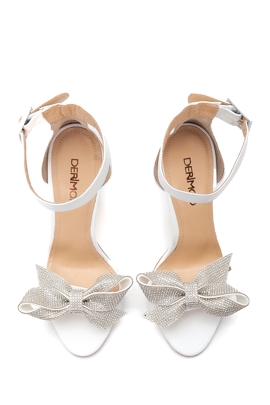 Women's White Leather Thin Heel Sandals