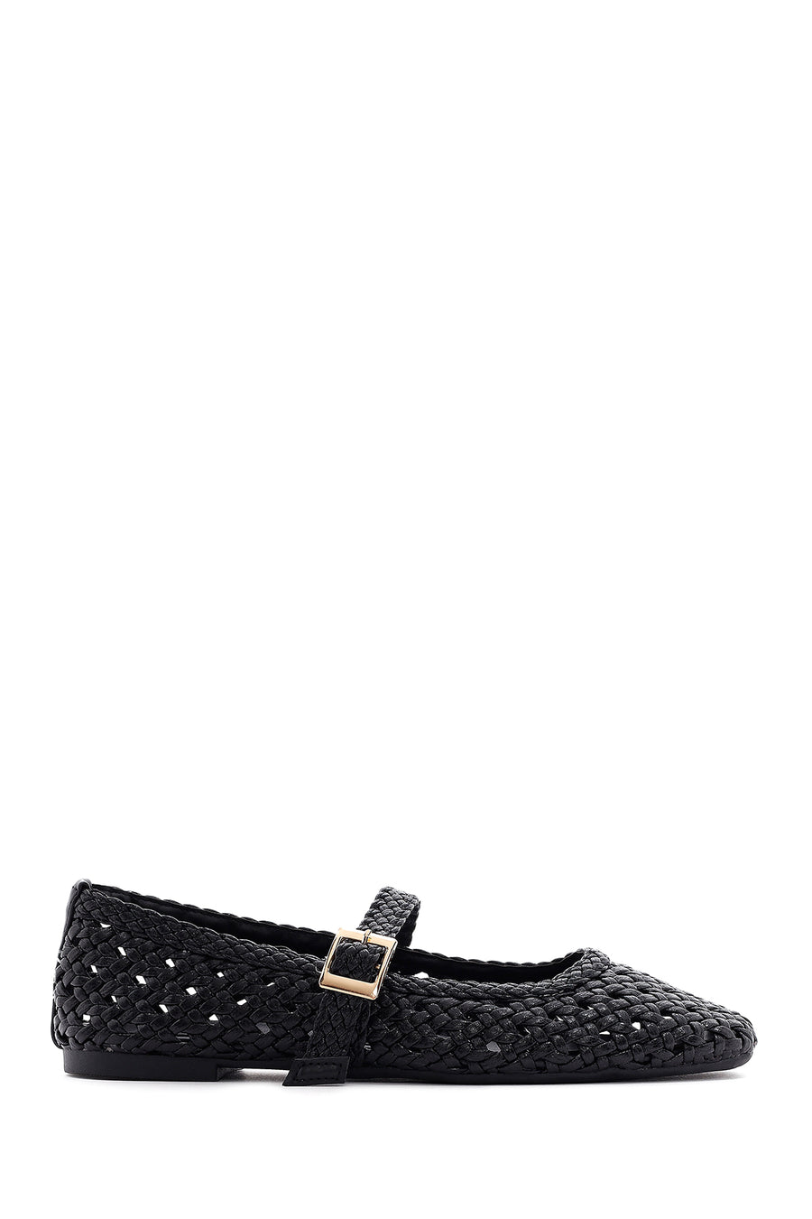 Women's Black Buckled Braided Ballerinas 25SFE452029 | Derimod