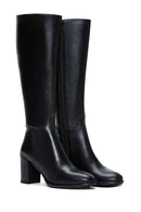 Women's Black Zippered Thick Heel Leather Boots | Derimod
