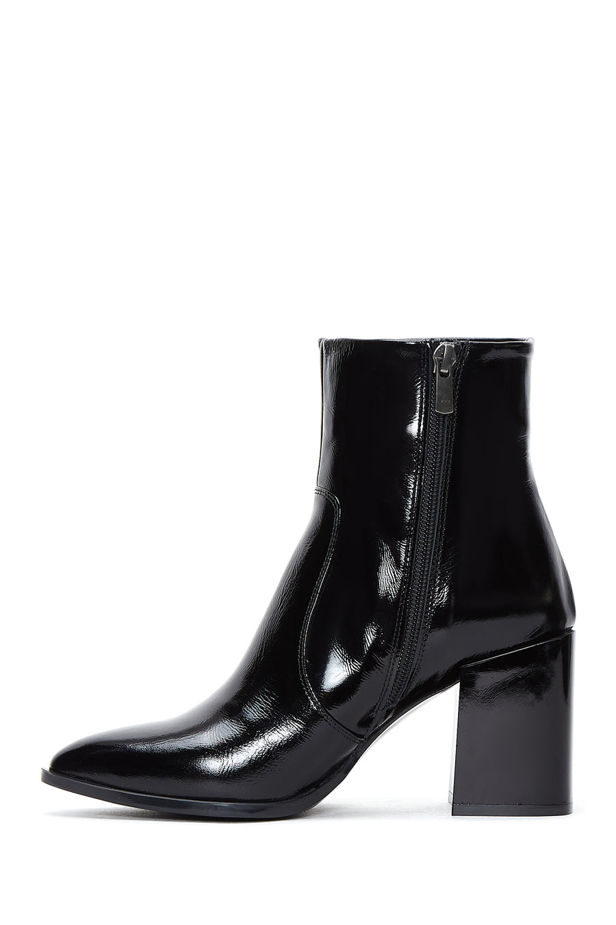 Women's Black Patent Leather Zippered Heeled Classic Boots