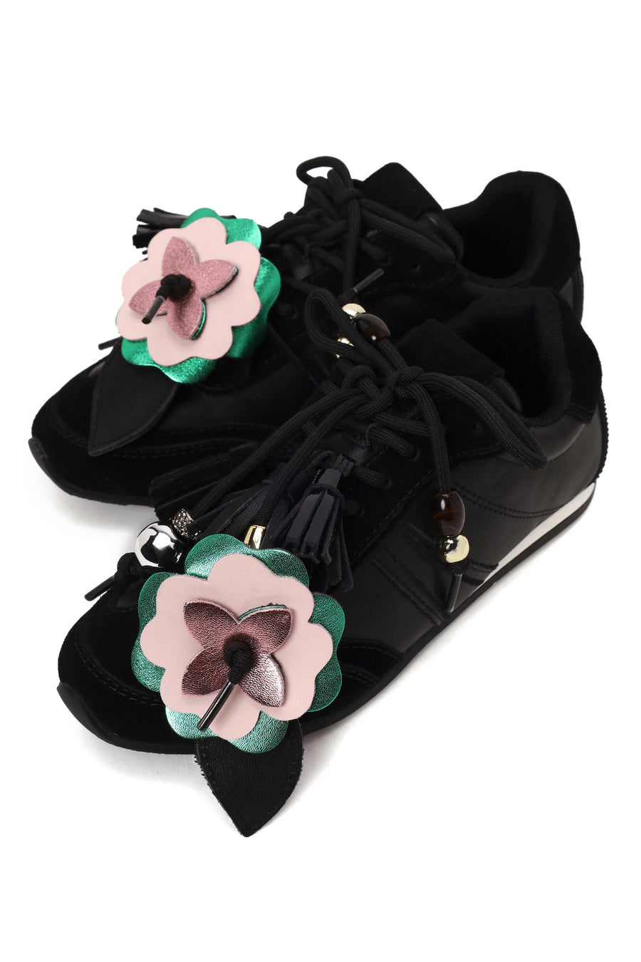 Kadın Siyah Bağcıklı Charmlı Leopar Deri Sneaker