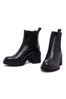 Woman Black Chunky Heels Leather Chelsea Boots | Derimod