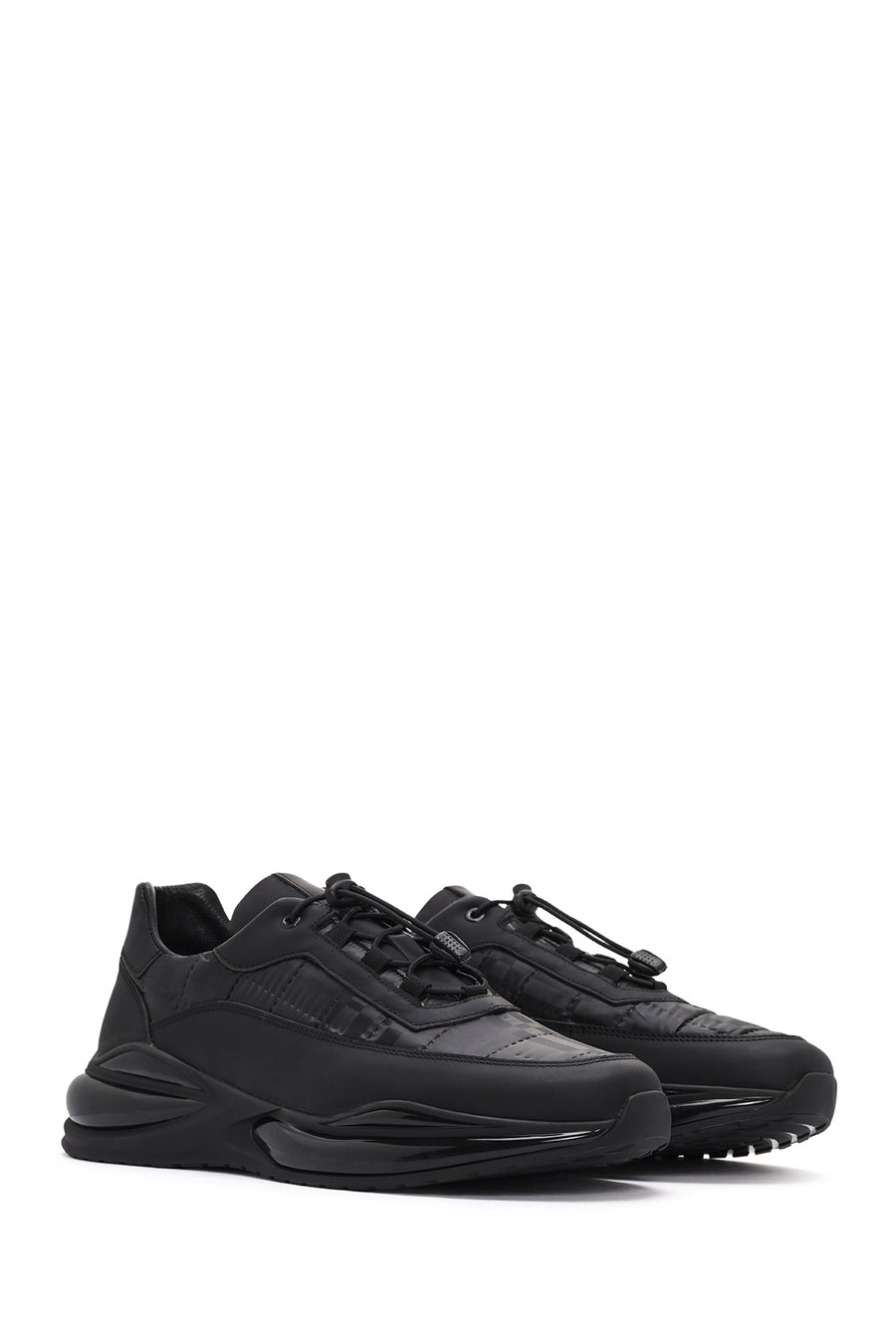 Erkek Siyah bağcıklı Deri Sneaker
