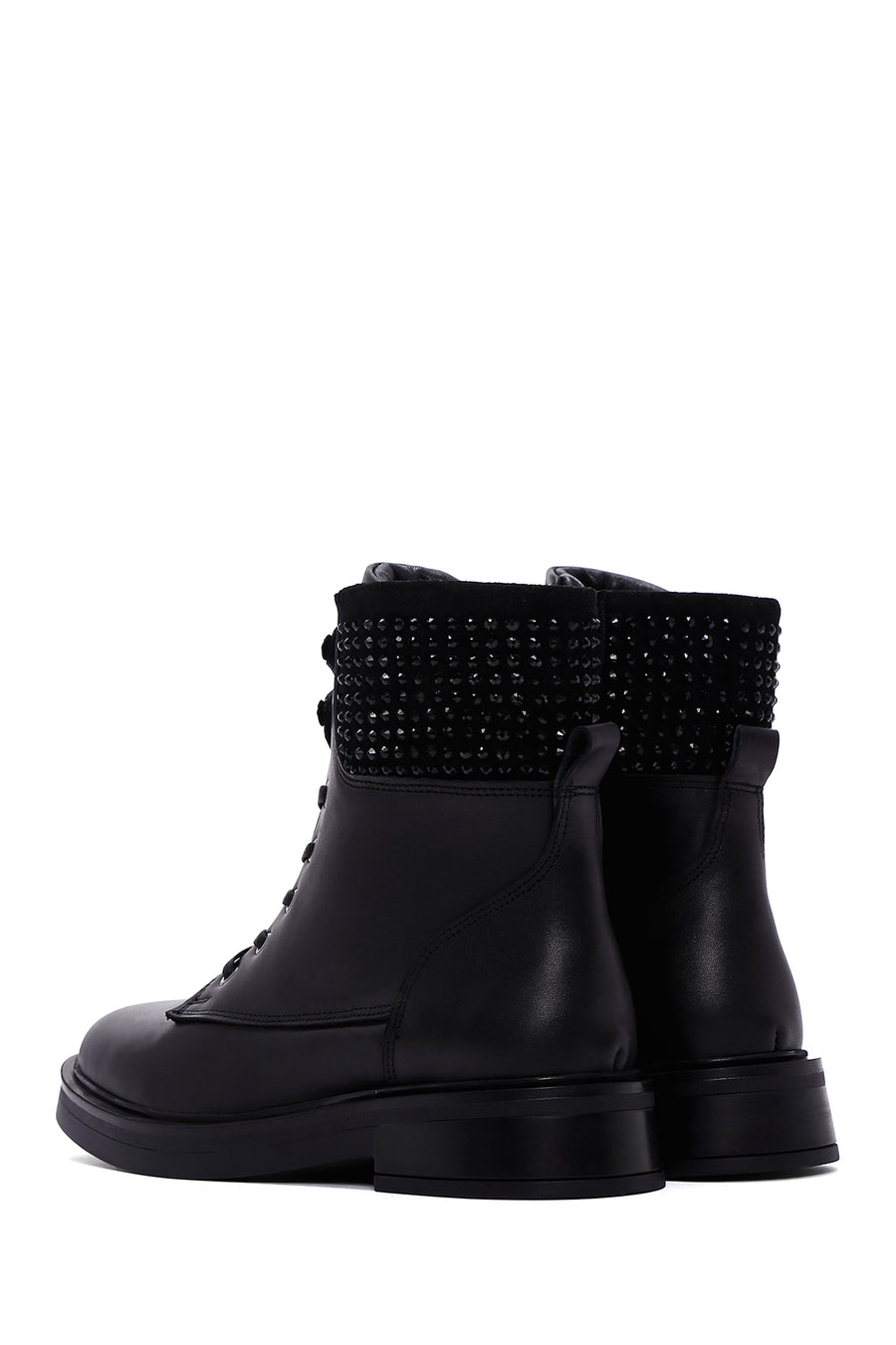 Women's Black Leather Stone Boots
