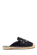 Women's Black Stone Espadrille Slippers | Derimod