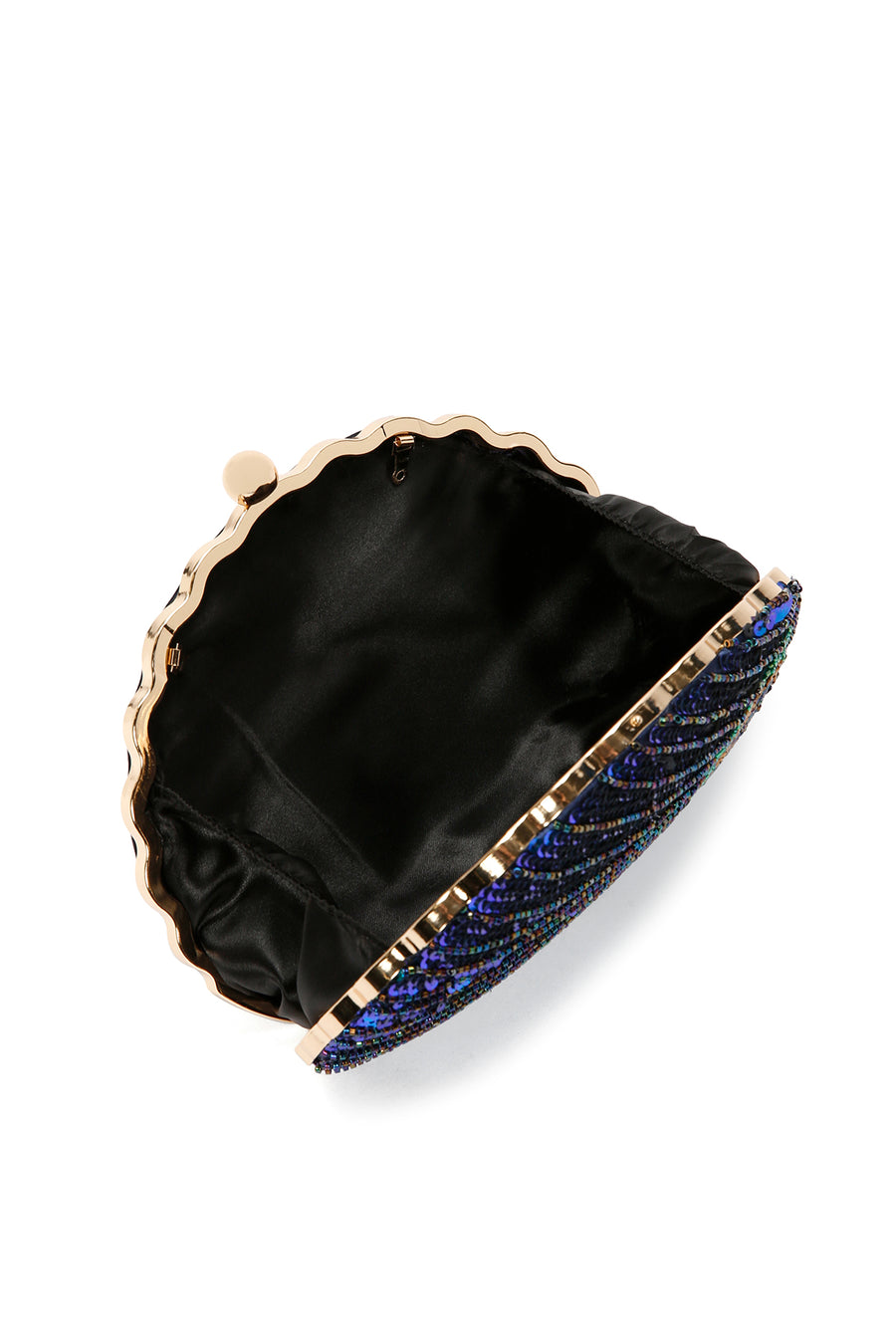 Women's Blue Long Chain Strap Sequined Box Evening Handbag
